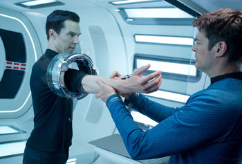 Benedict Cumberbatch, left, as John Harrison, and Karl Urban as Dr. Leonard 