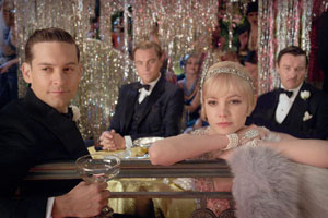 Tobey Maguire, from left, as Nick Carraway, Leonardo DiCaprio, as Jay Gatsby, Carey Mulligan as Daisy Buchanan and Joel Edgerton as Tom Buchanan in Warner Bros. Pictures and Village Roadshow Pictures drama, 