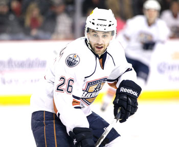 Mark Arcobello scored a goal and recorded two assists in the Barons� series-clinching win over the Texas Stars. (Photo by Steve Christy | Oklahoma City Barons)