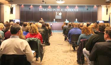 Edmond Schools hosted Tuesday's parent legislative meeting that focused on funding and included a panel of guests. (Photo by Joel Dean/EastWord News)