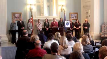 The Oklahoma State Capitol�s Blue Room was the setting of a press conference Monday hosted by State Supt. Janet Barresi to discuss the new requirements that will go into effect this school year for third graders. (Photo by Joel Dean/EastWord News)