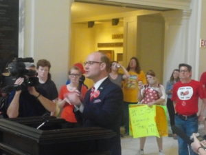 Democratic Leader Representative Scott Inman addresses the rally